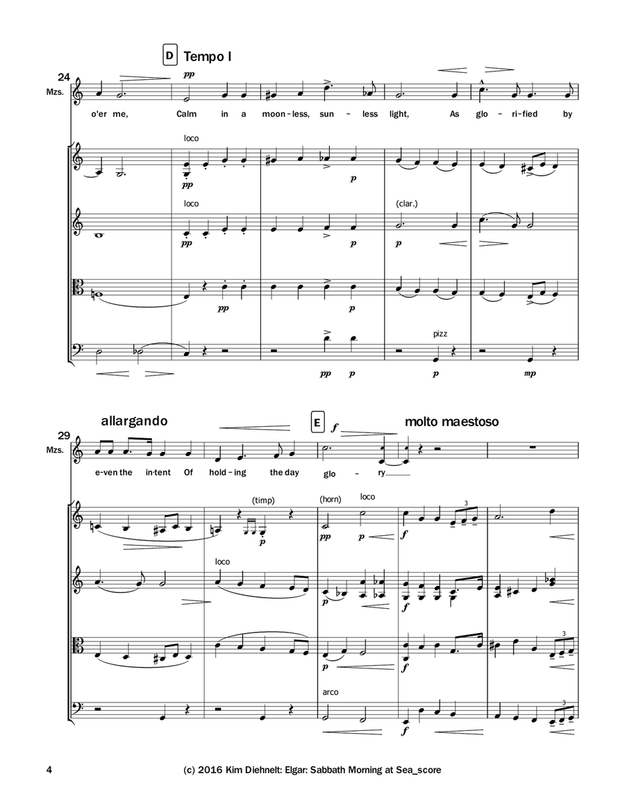 Elgar: Sabbath Morning at Sea from Sea Pictures (Arr. Voice and String Quartet) String Quartet scores gallery preview page 5