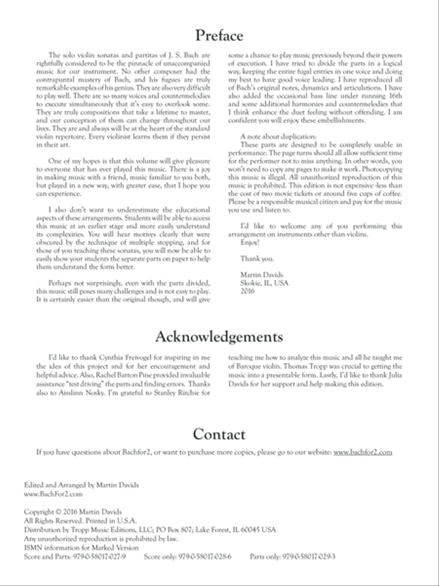 Bachfor2 Volume 1, Three Fugues, Violin 2, marked version String Duet scores gallery preview page 2
