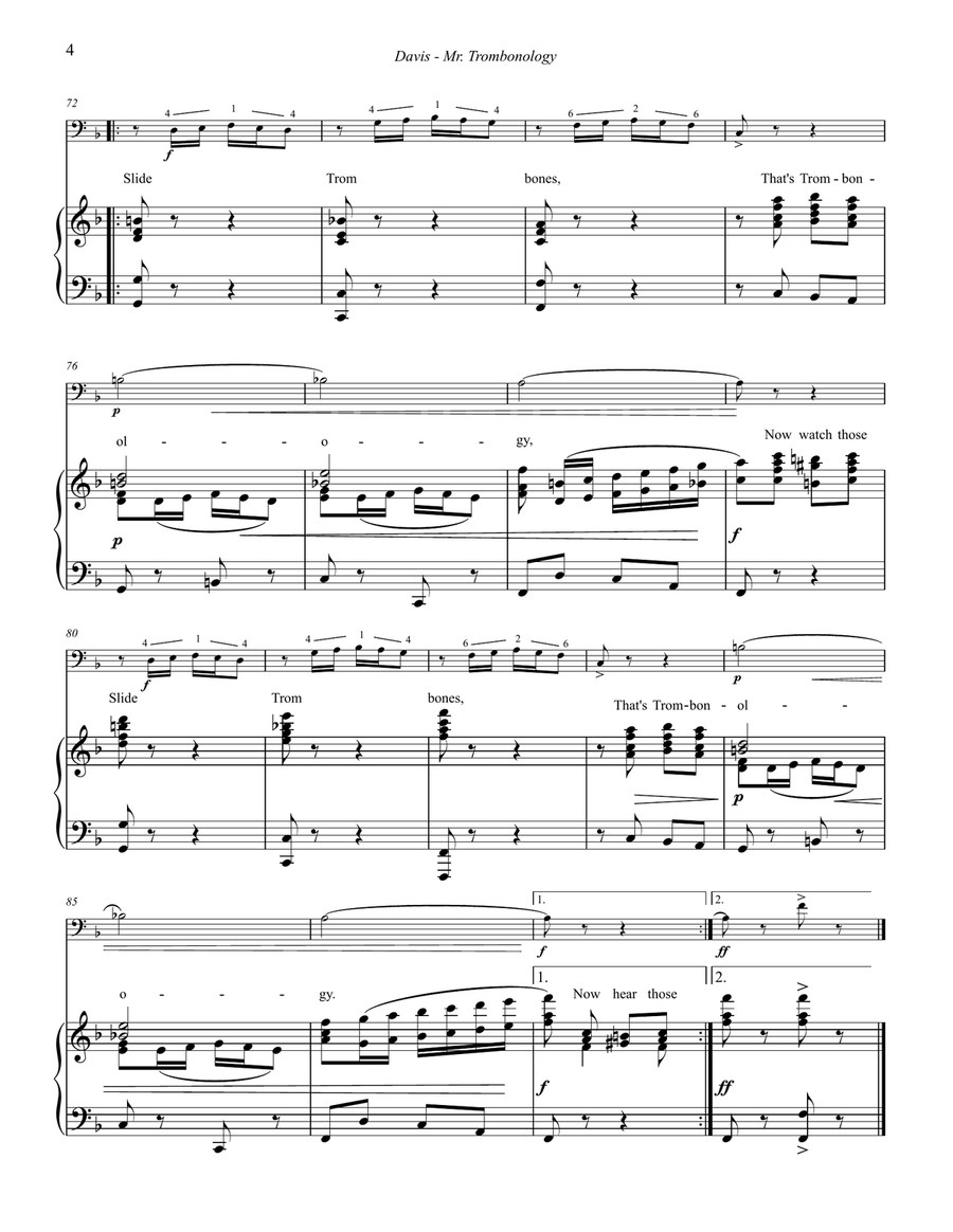 Mr. Trombonology for Trombone and Piano Piano scores gallery preview page 4