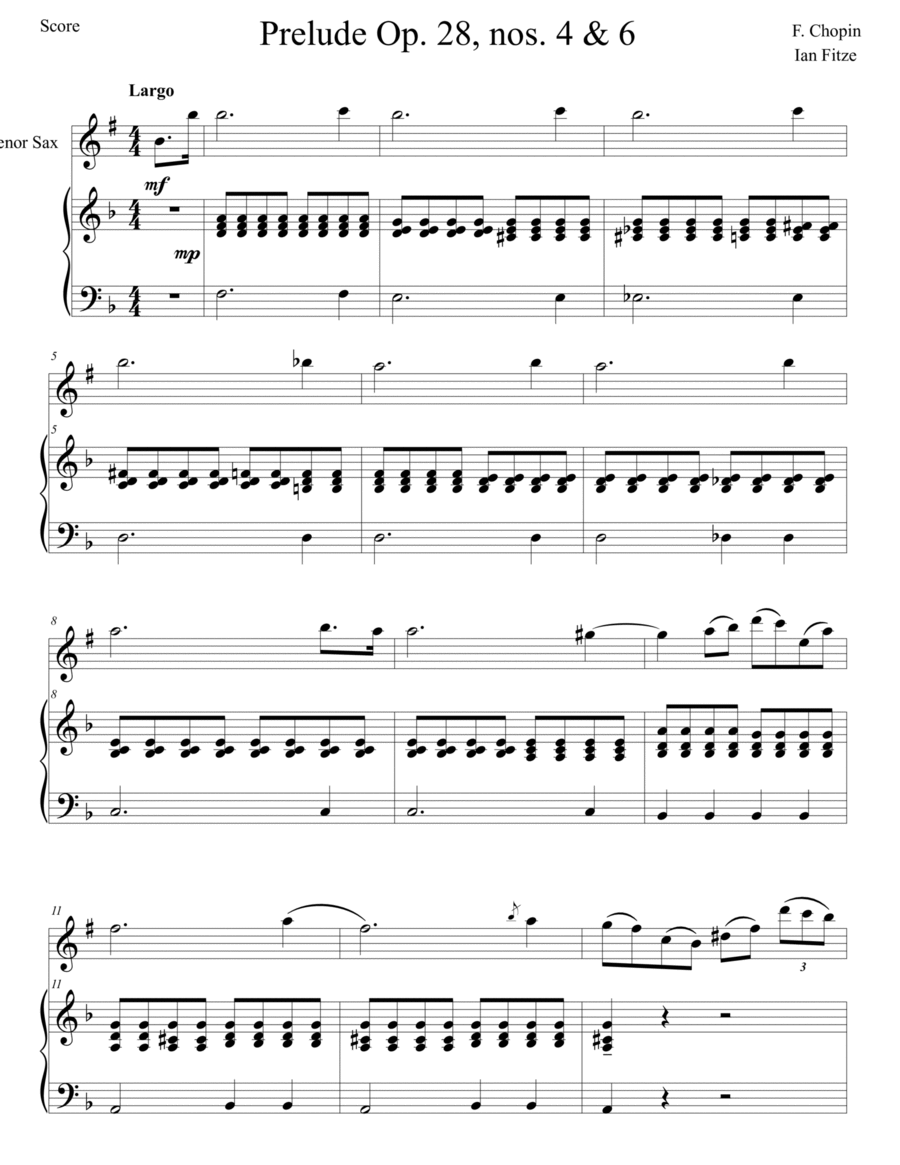 Preludes nos. 4&6 from Opus 28 Tenor Saxophone scores gallery preview page 1