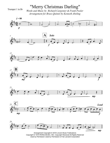 Merry Christmas, Darling by The Carpenters Horn - Digital Sheet Music