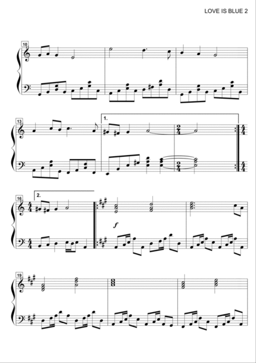 Love Is Blue (l'amour Est Bleu) Piano Solo scores gallery preview page 2