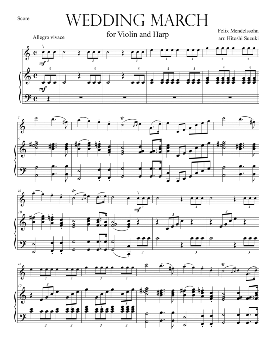 Wedding March for Violin-Harp Duo String Duet scores gallery preview page 1