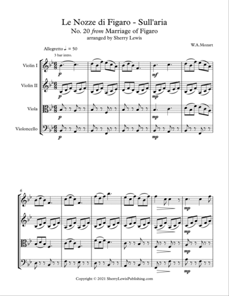 MARRIAGE OF FIGARO - LE NOZZE DI FIGARO - SULL'ARIA - Mozart - String Quartet, Intermediate Level fo String Quartet scores gallery preview page 4