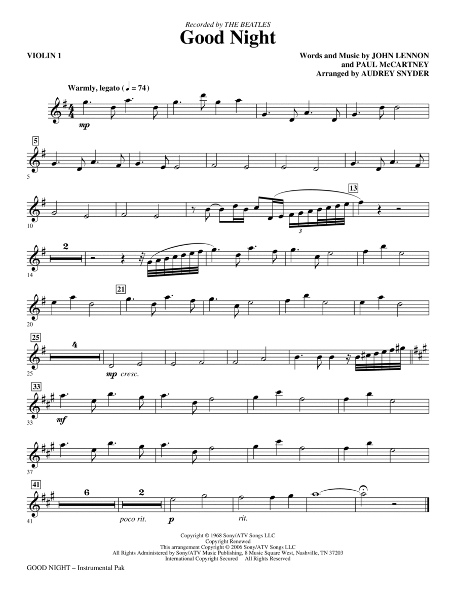 Good Night - Violin 1 Choir scores gallery preview page 1