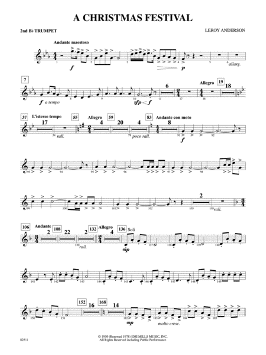 A Christmas Festival: 2nd B-flat Trumpet Concert Band scores gallery preview page 1
