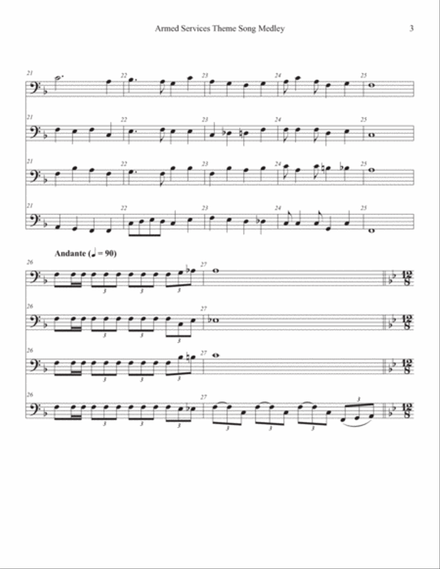 U.S. Armed Forces Theme Song Medley (Baritone or Trombone quartet) Baritone Horn TC scores gallery preview page 3
