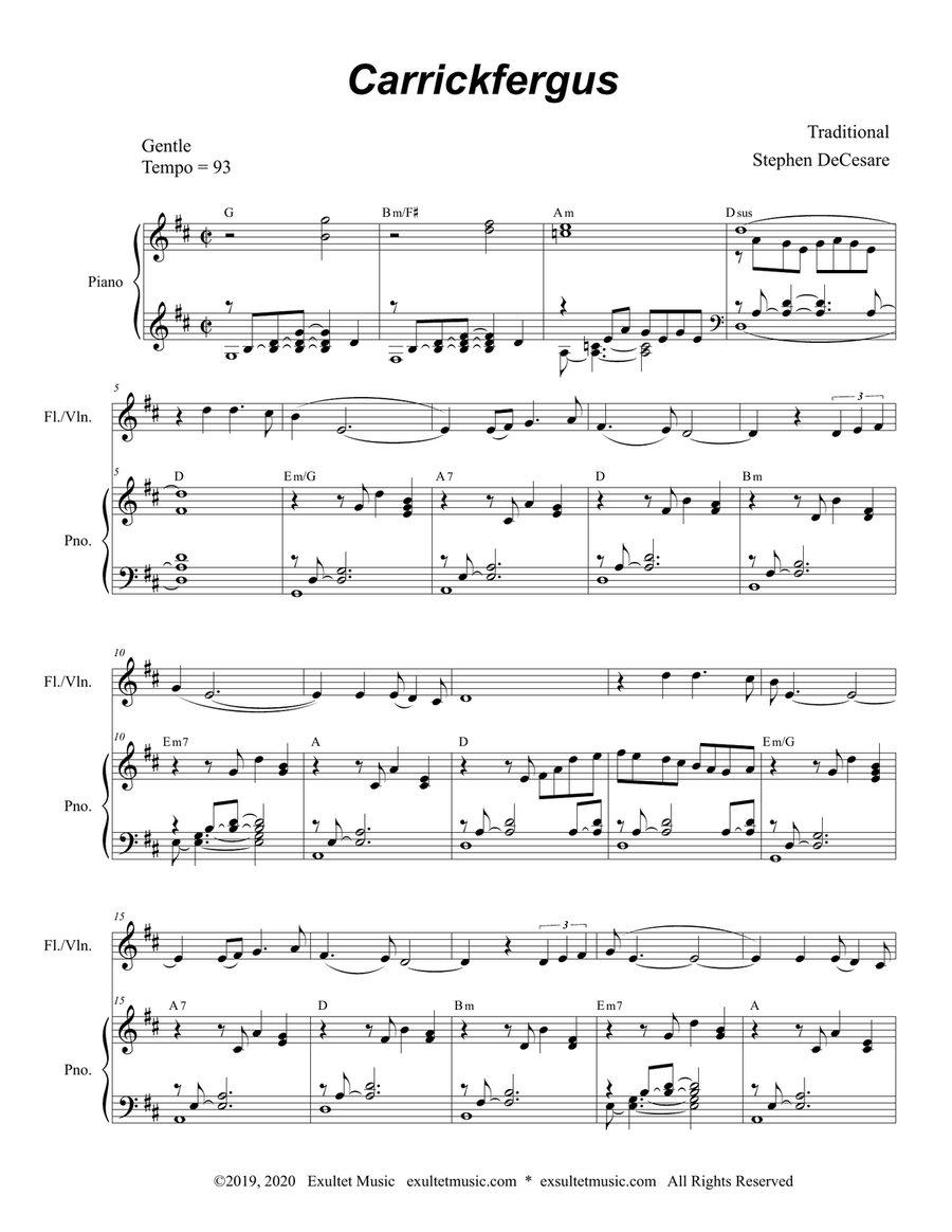 Carrickfergus (for Flute or Violin solo and Piano) Flute scores gallery preview page 2
