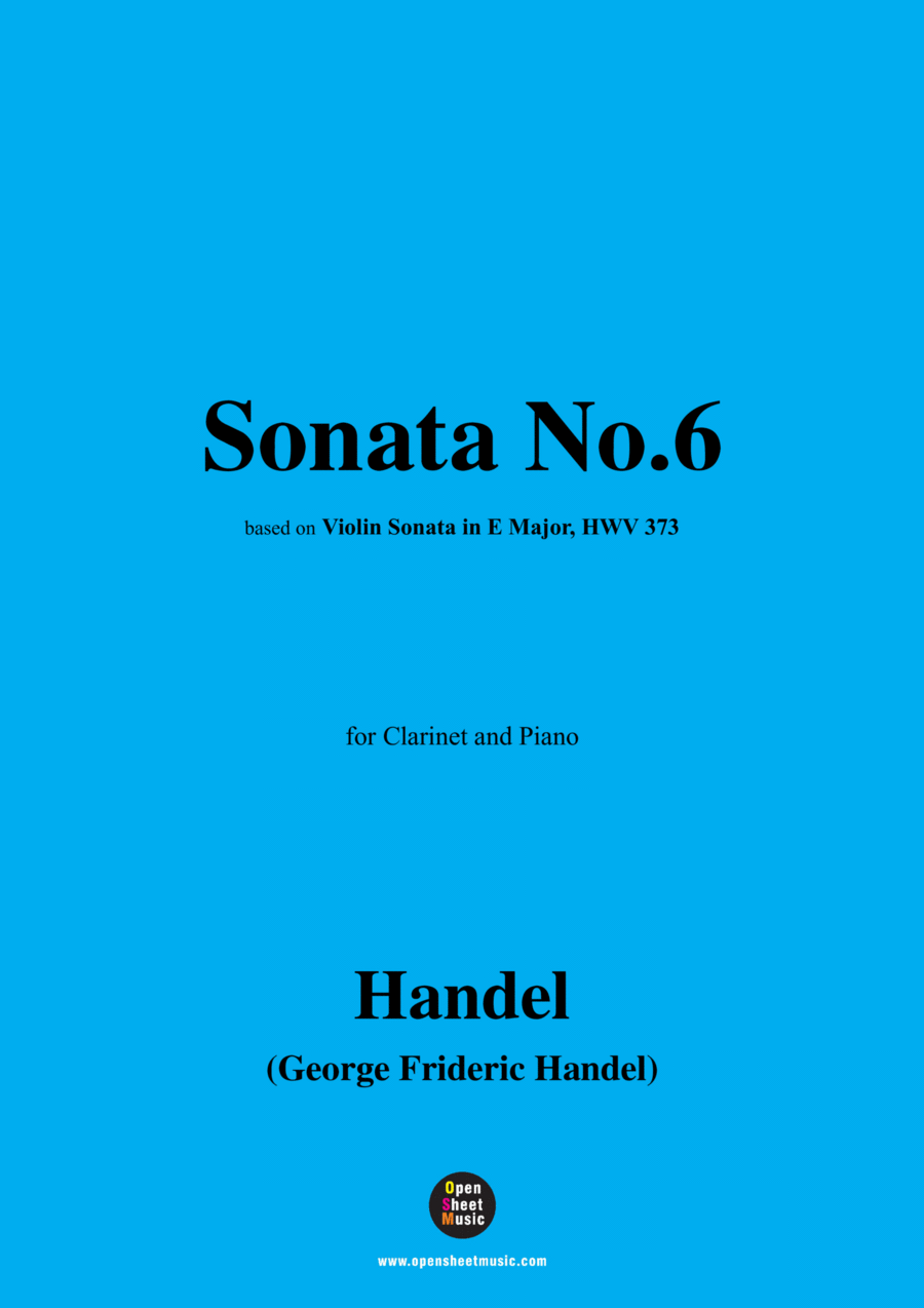 Handel-Sonata No.6,for Clarinet and Piano B-Flat Clarinet scores gallery preview page 1