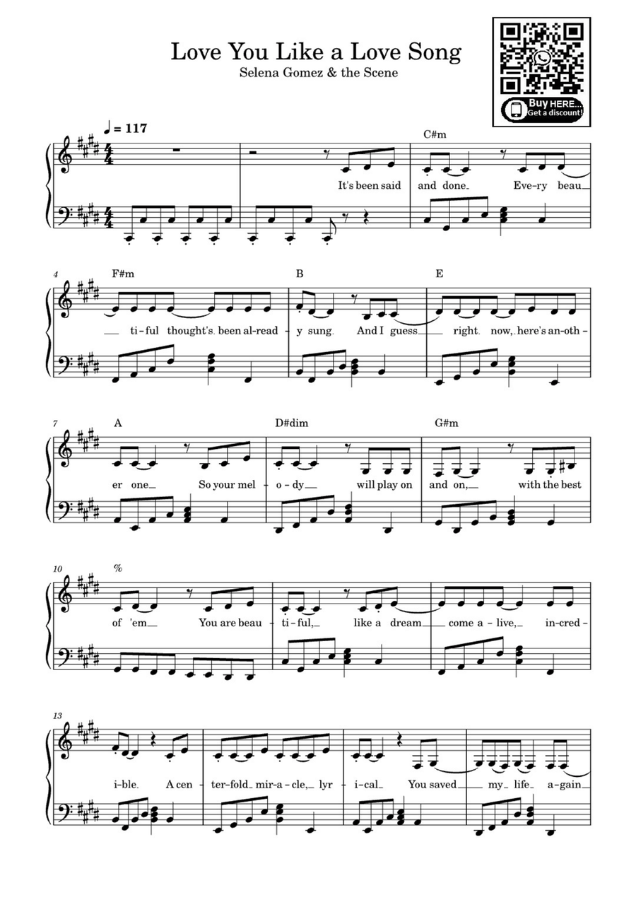Love You Like A Love Song Easy Piano scores gallery preview page 1