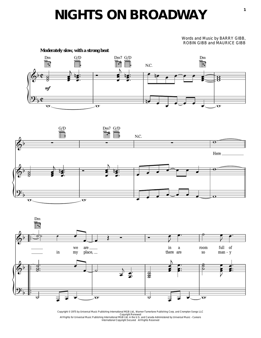 Nights On Broadway Piano, Vocal, Guitar scores gallery preview page 1
