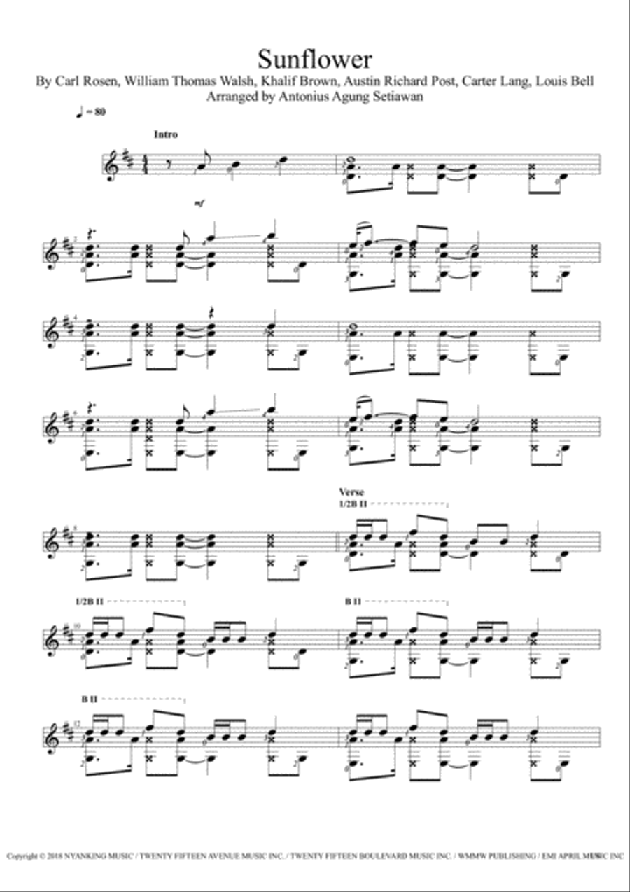 Sunflower Electric Guitar scores gallery preview page 1