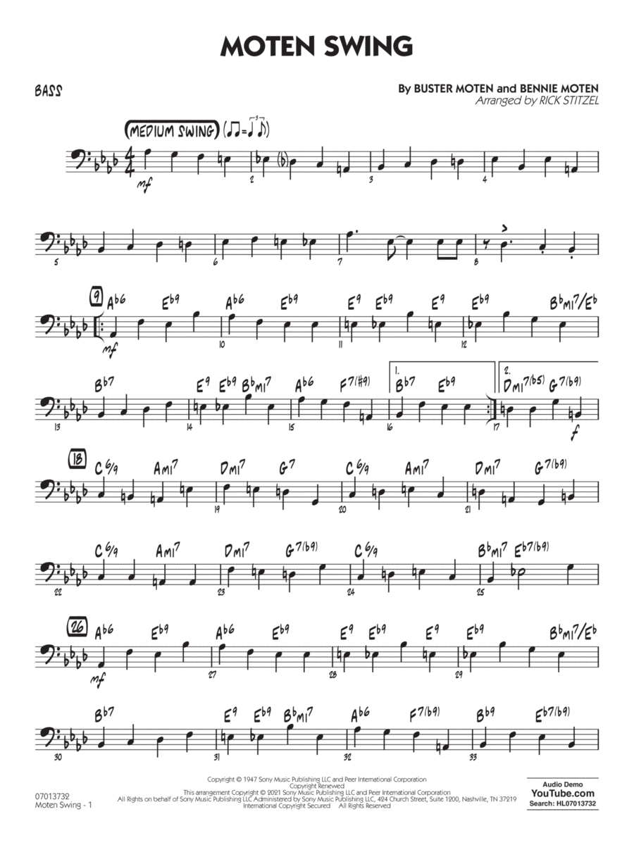 Moten Swing (arr. Rick Stitzel) - Bass Jazz Ensemble scores gallery preview page 1