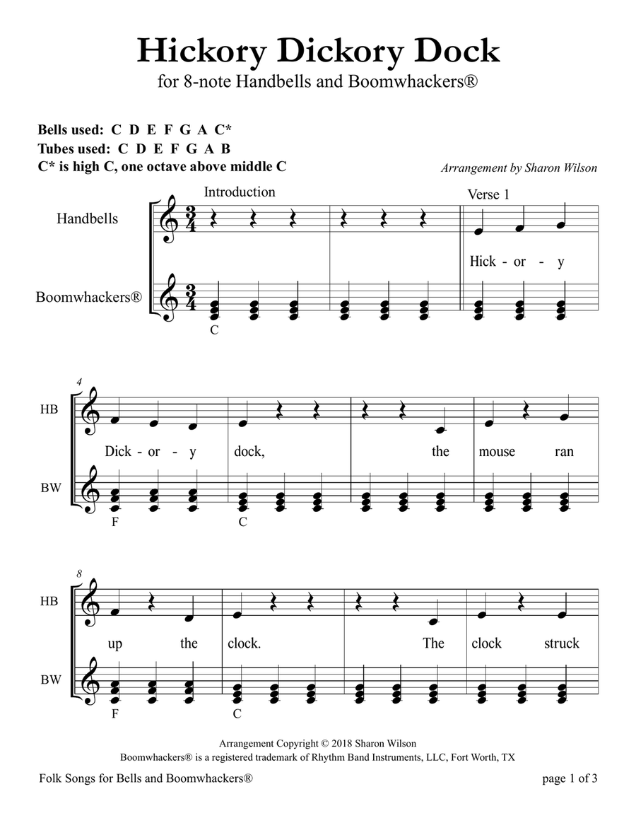 Hickory Dickory Dock (for 8-note Bells and Boomwhackers with Black and White Notes) Handbell Choir scores gallery preview page 5