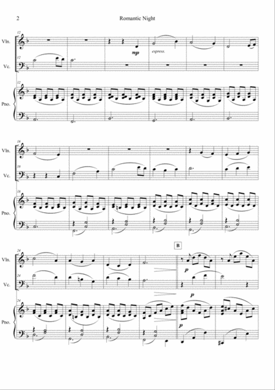 Romantic Night (Violin, Cello, Piano) Piano Trio scores gallery preview page 2