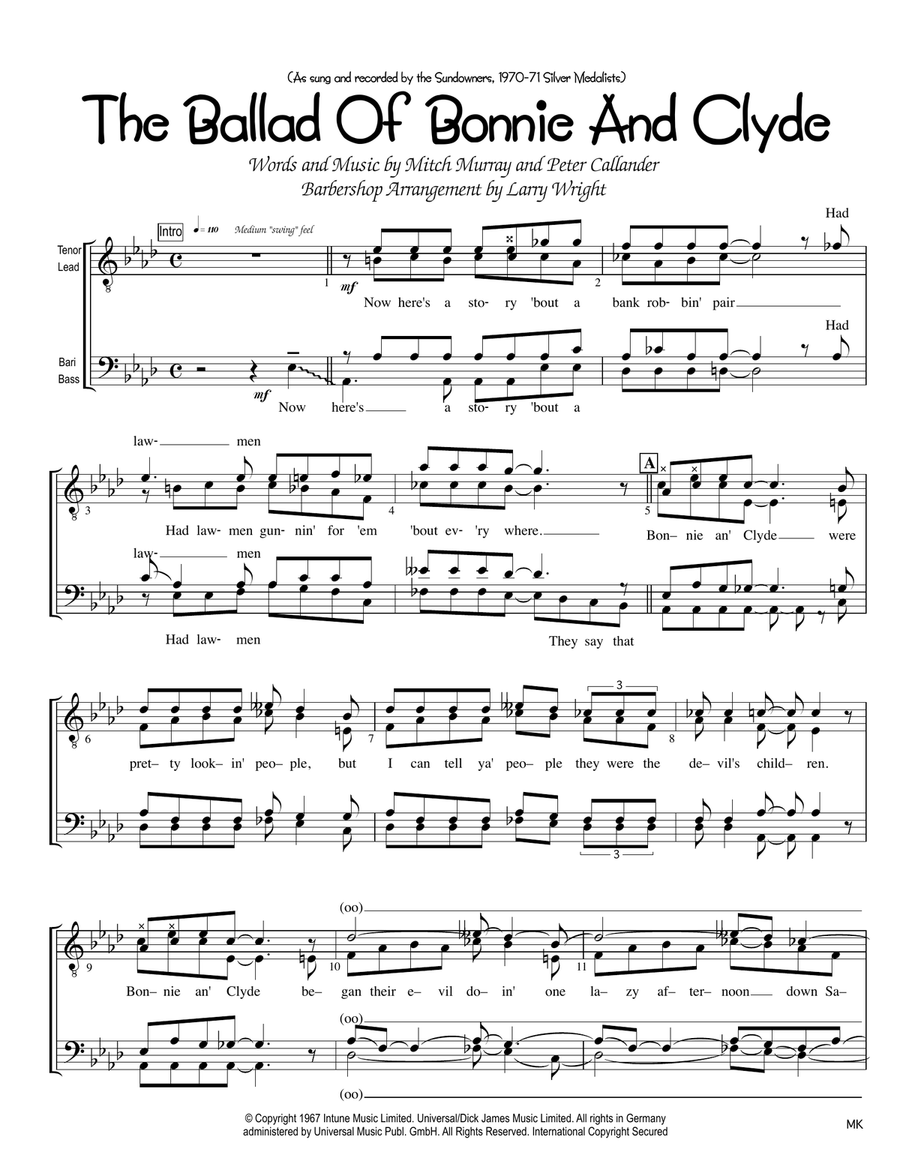 The Ballad Of Bonnie And Clyde TTBB scores gallery preview page 1