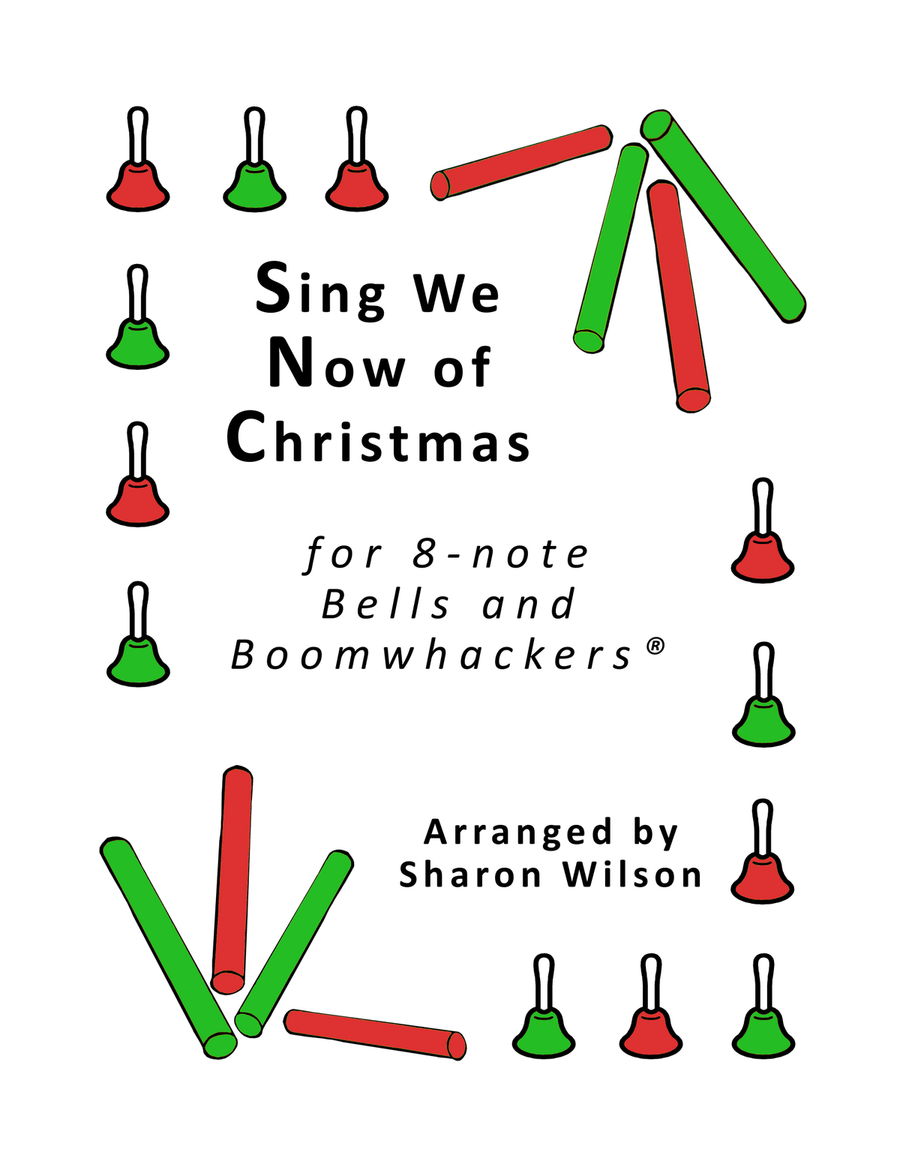 “Sing We Now of Christmas” for 8-note Bells and Boomwhackers® (with Black and White Notes) Handbell Choir scores gallery preview page 1