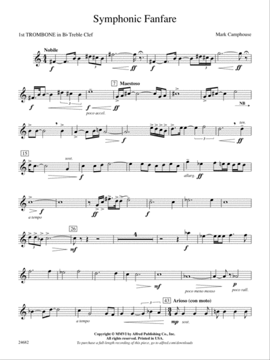 Symphonic Fanfare: (World Part) 1st B-flat Trombone T.C. Concert Band scores gallery preview page 1