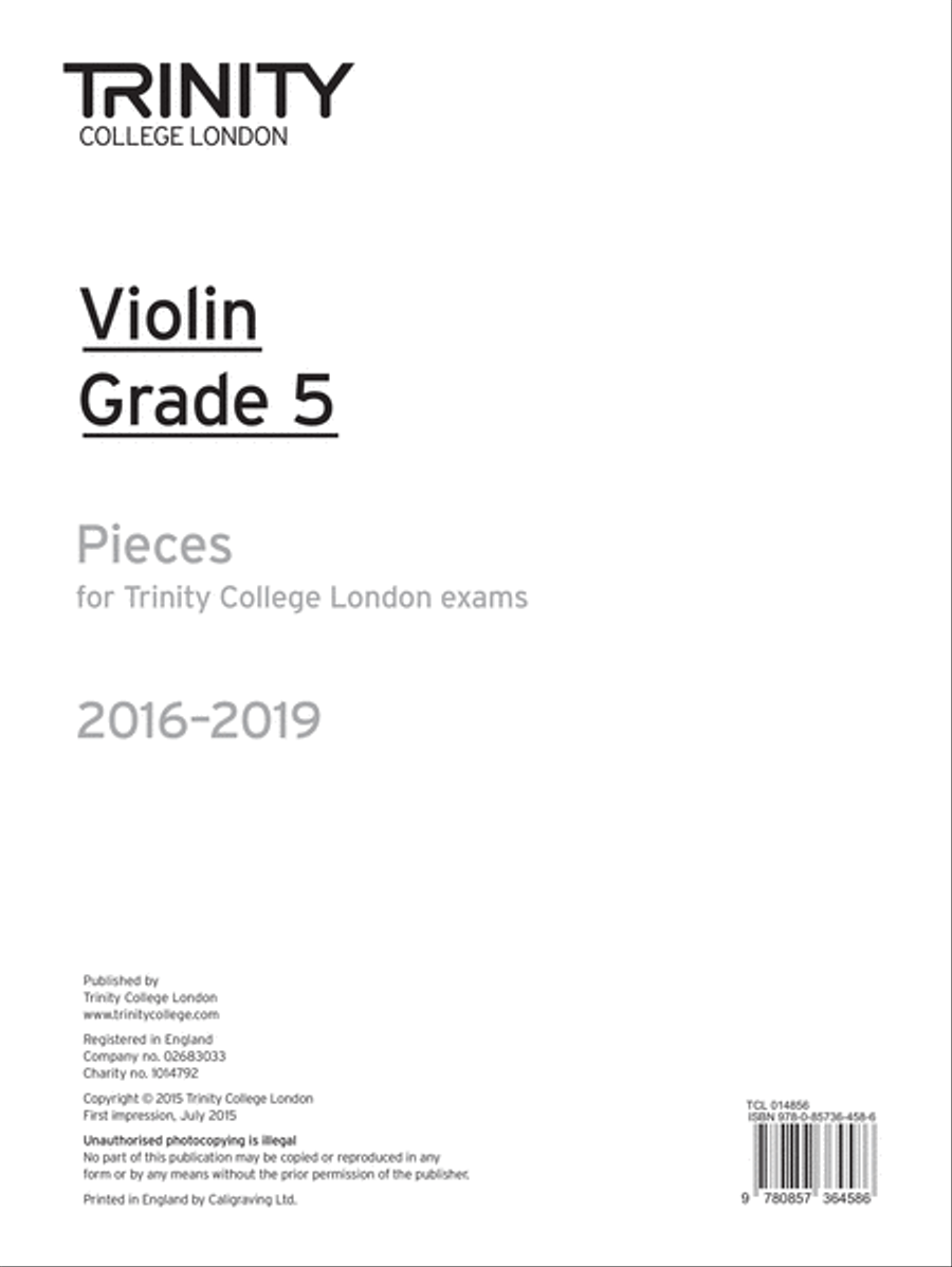 Violin Exam Pieces 2016-2019: Grade 5 (part only) Violin scores gallery preview page 1