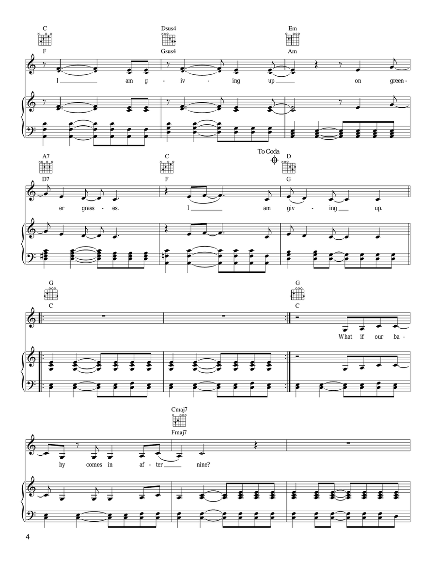 Giving Up Piano, Vocal, Guitar scores gallery preview page 4