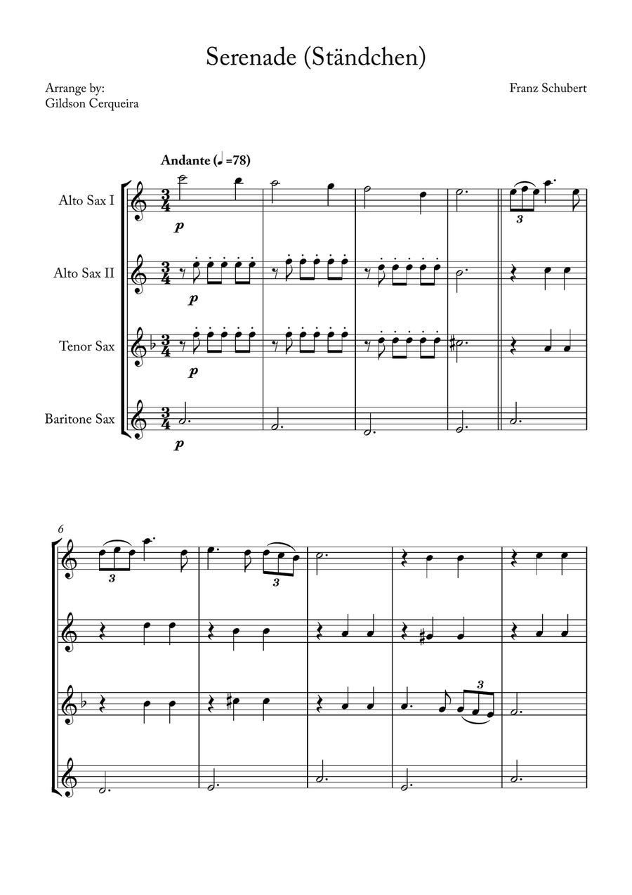 Serenade (Ständchen) Saxophone Quartet scores gallery preview page 1