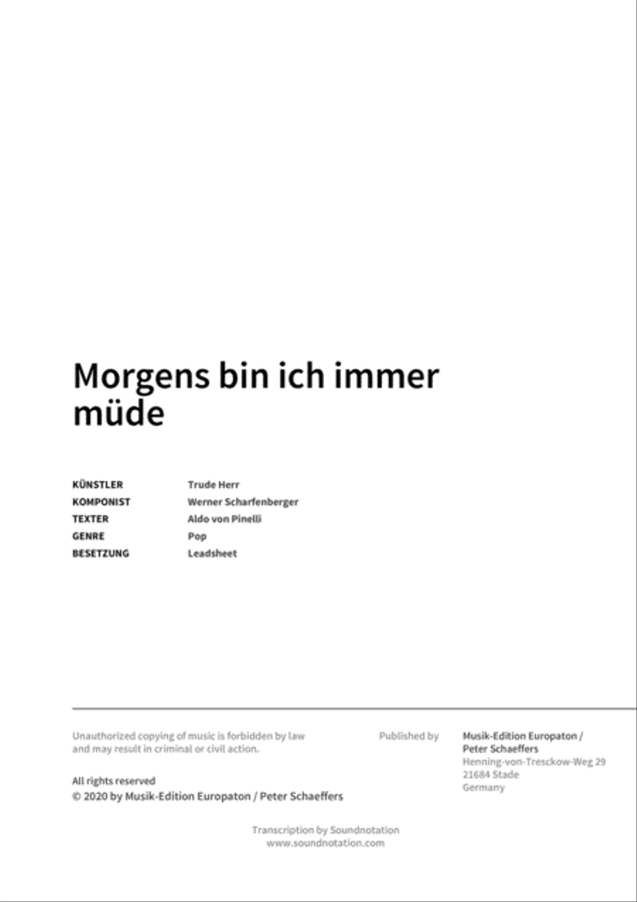 Morgens bin ich immer müde Score scores gallery preview page 2