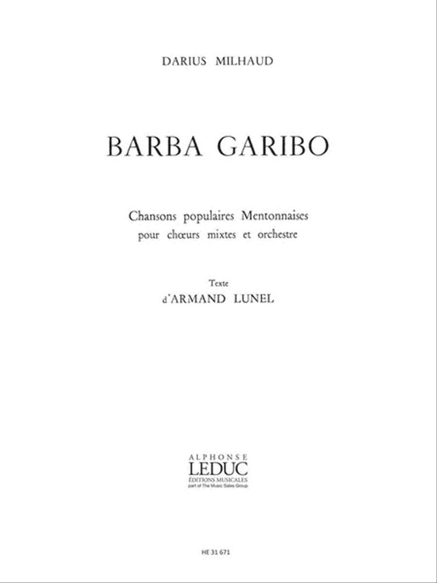 Milhaud Darius Barba Garibo Voice & Piano Book Voice scores gallery preview page 1