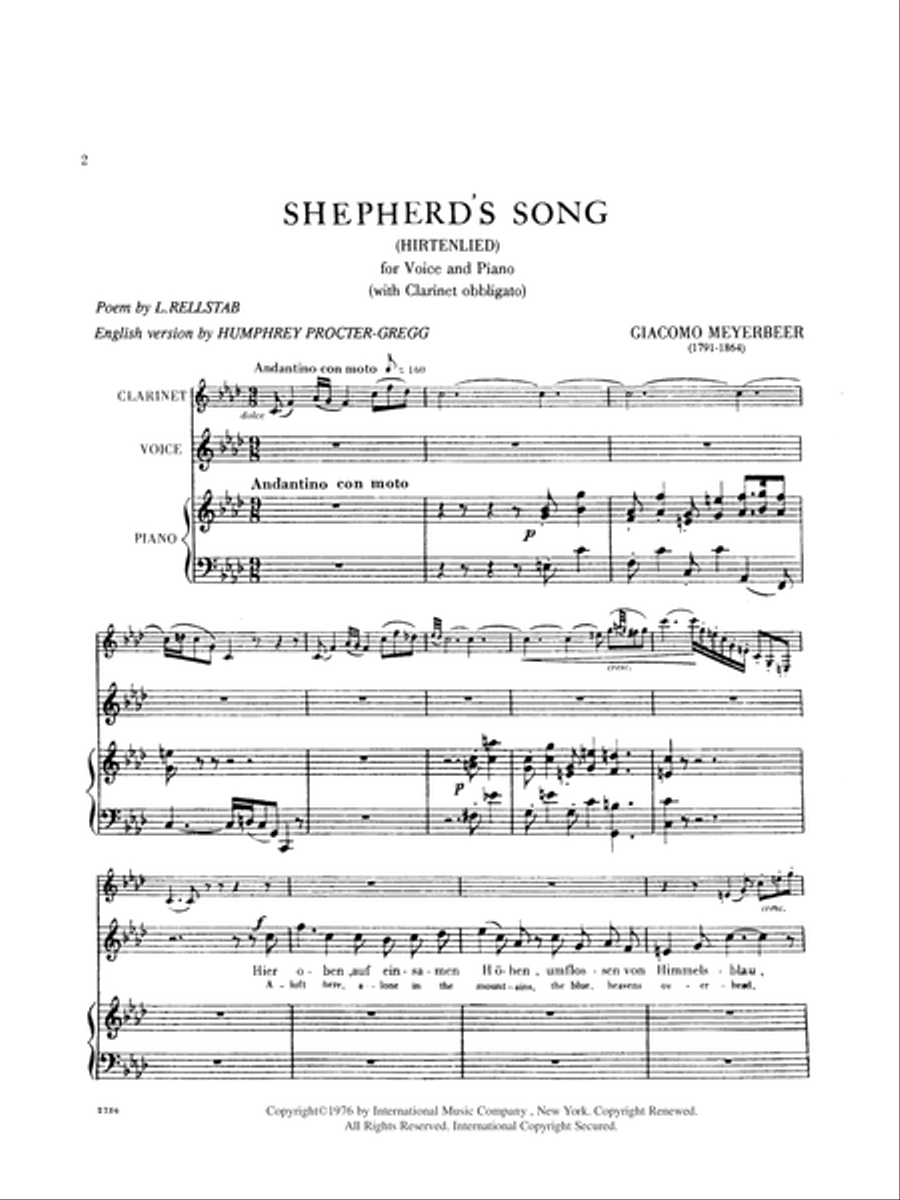 Shepherd'S Song (Hirtenlied) (With B Flat Clar. Obl.) Voice Solo scores gallery preview page 2