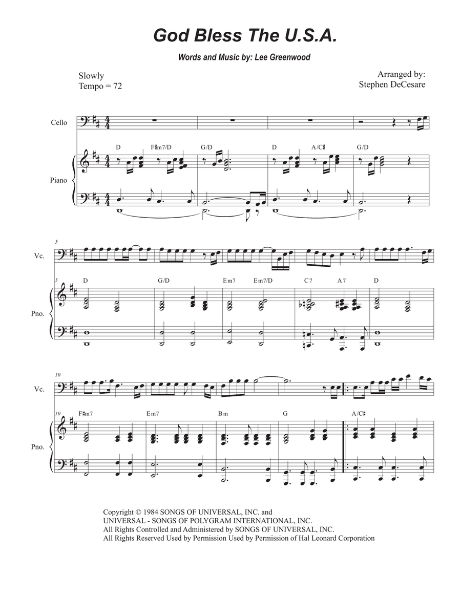 God Bless The U.S.A. Piano scores gallery preview page 1