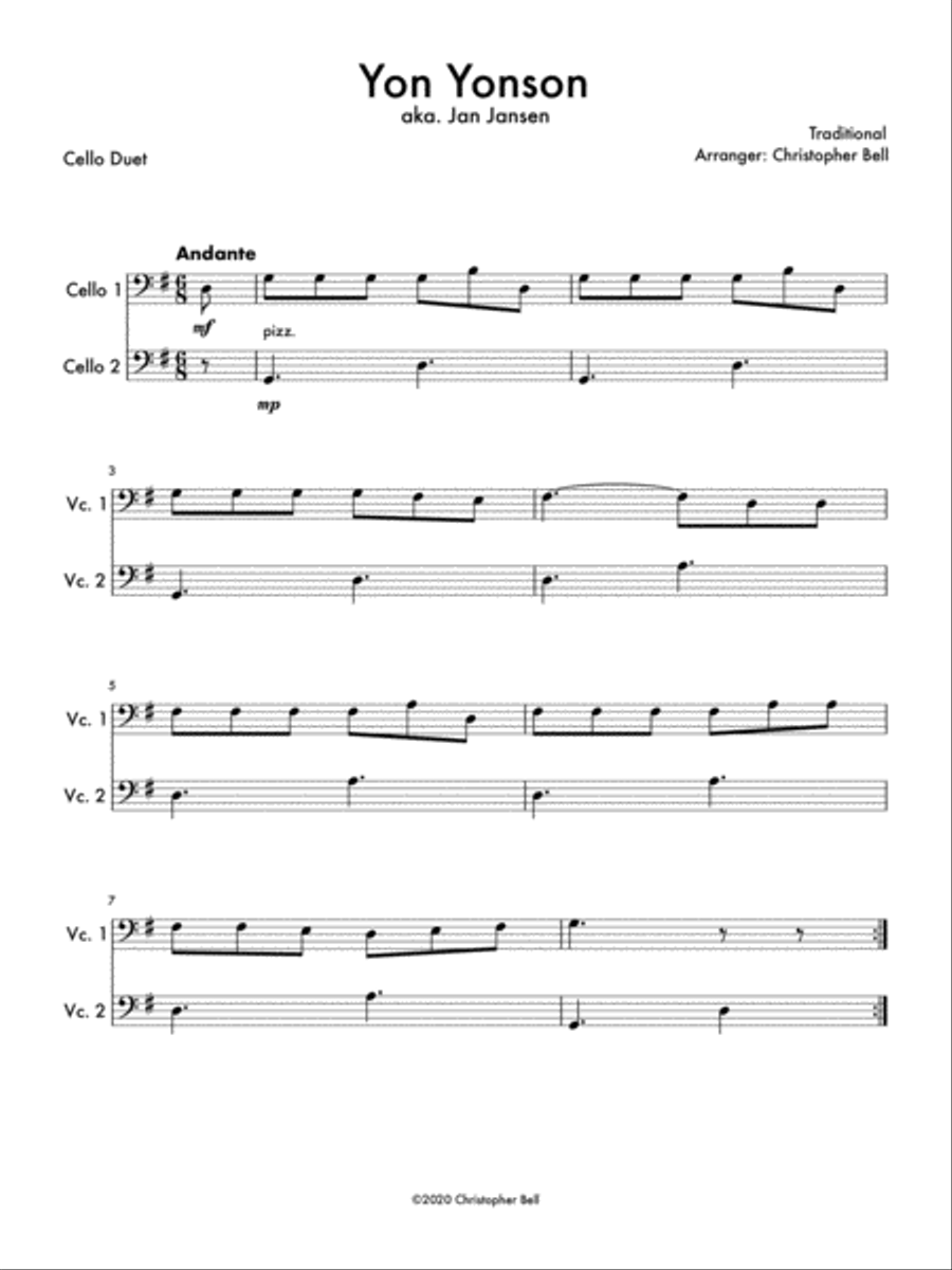 Yon Yonson (Easy Cello Duet) String Duet scores gallery preview page 1