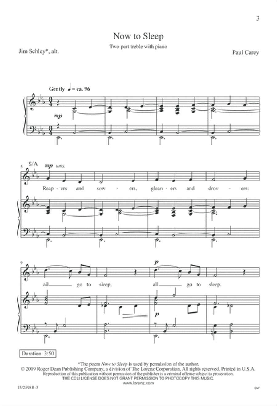 Now to Sleep 2-Part scores gallery preview page 3