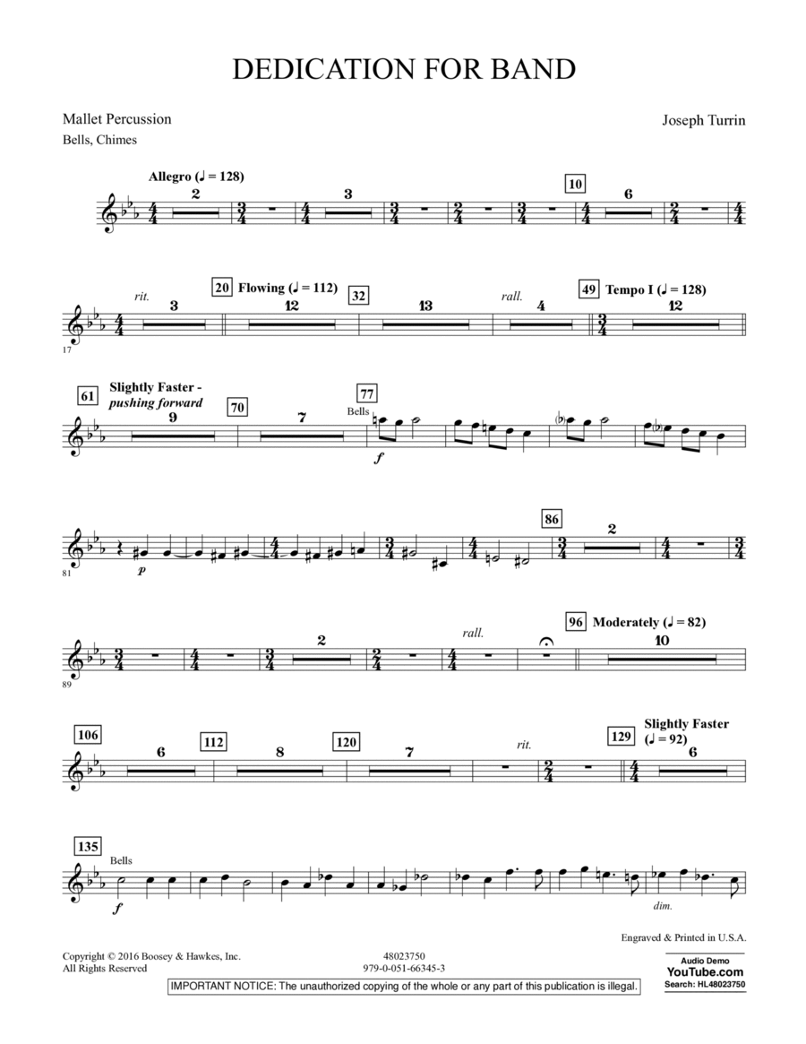 Dedication for Band - Mallet Percussion Percussion scores gallery preview page 1