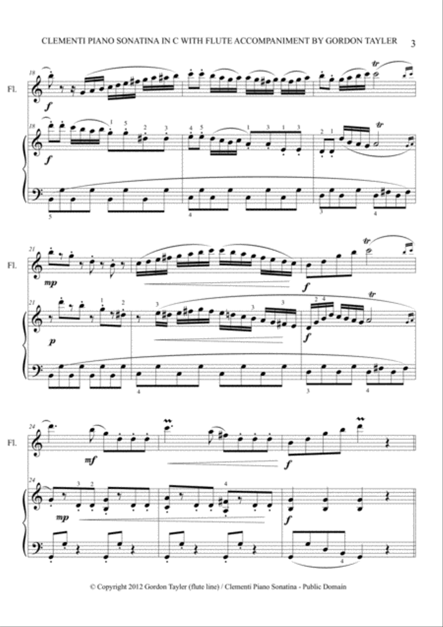 Clementi Sonatina in C + added flute part Flute Solo scores gallery preview page 3