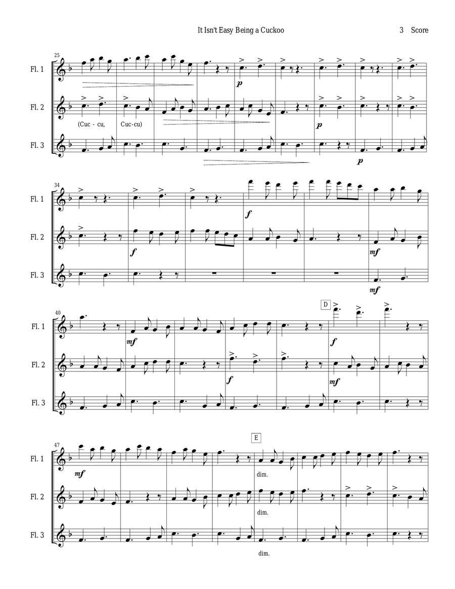 It Isn't Easy Being a Cuckoo for flute trio Flute Trio scores gallery preview page 3