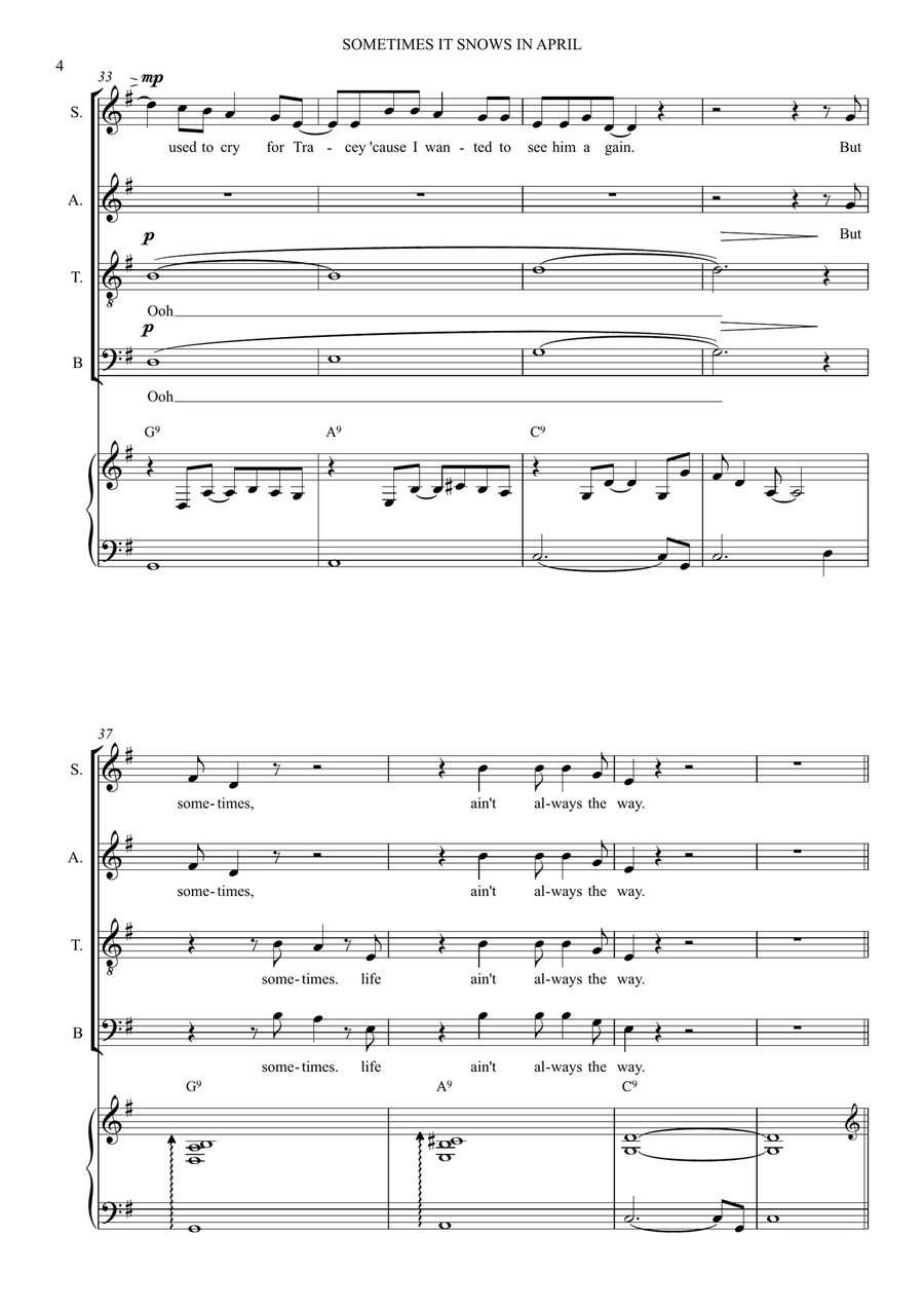 Sometimes It Snows In April 4-Part scores gallery preview page 4