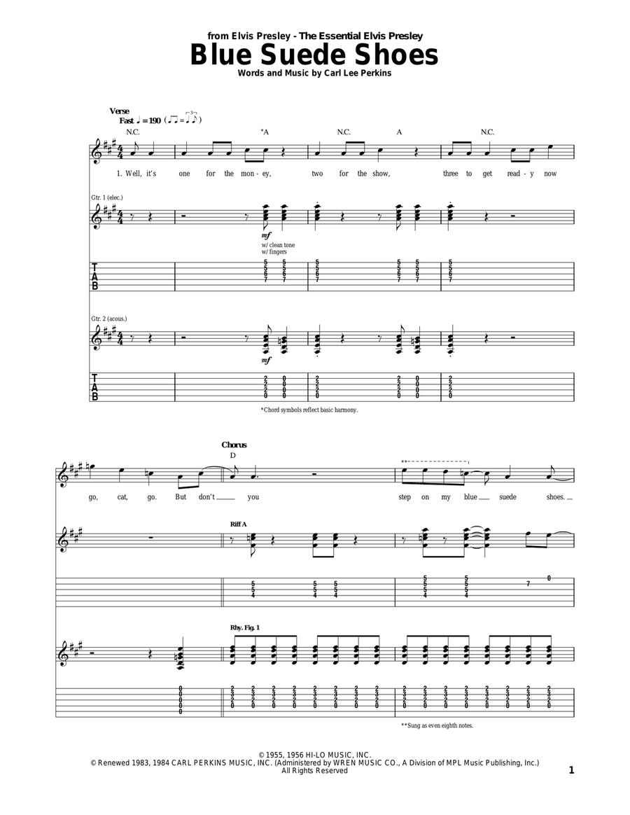 Blue Suede Shoes Acoustic Guitar scores gallery preview page 1
