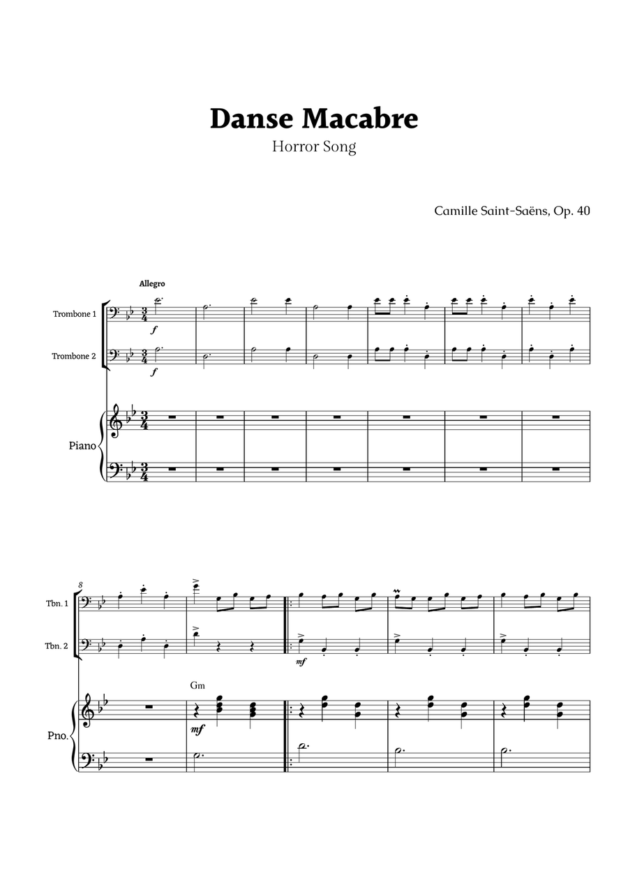 Danse Macabre by Saint-Saëns Trombone Duet scores gallery preview page 1