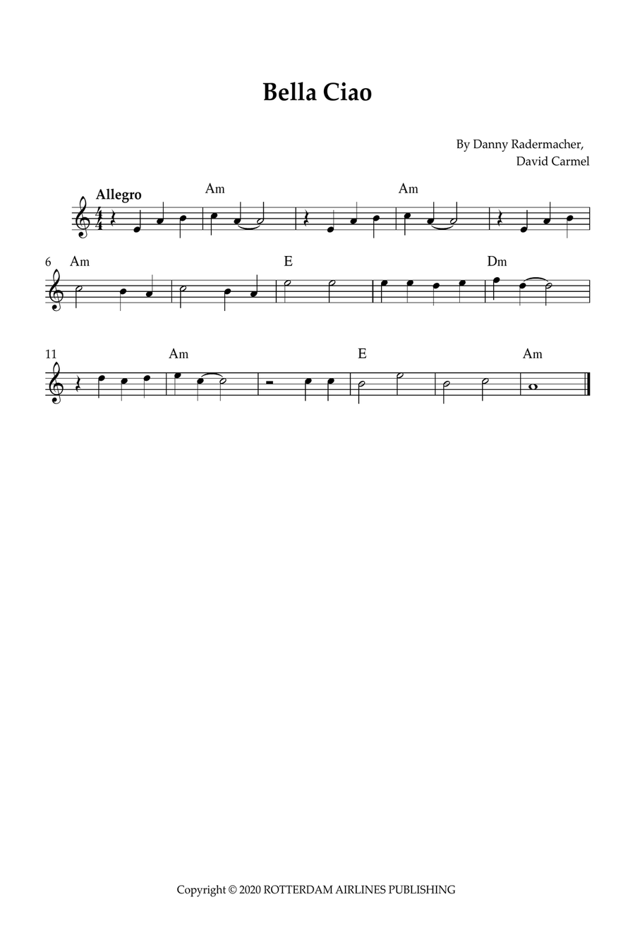 Bella Ciao Flute Solo scores gallery preview page 1