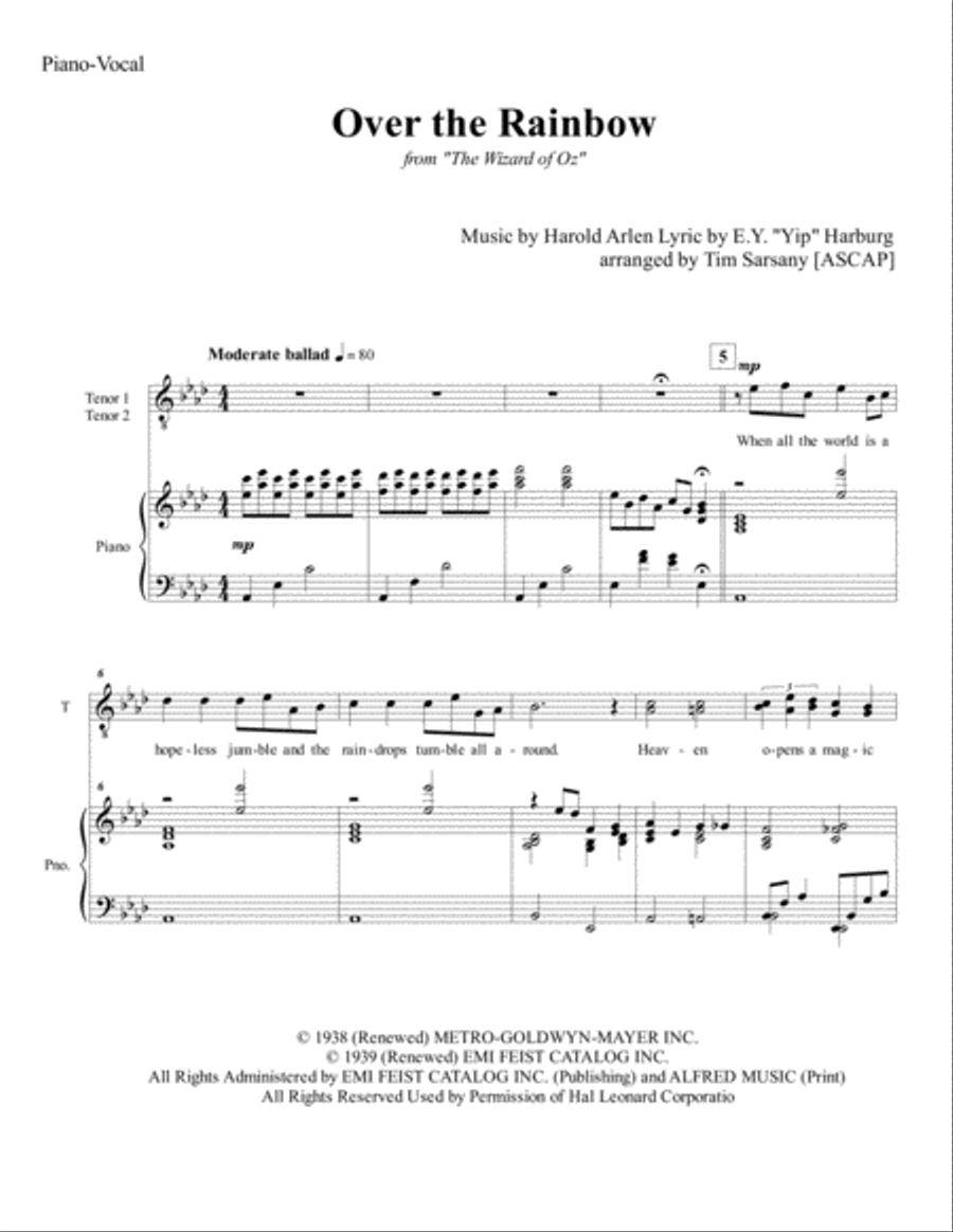 Over The Rainbow (from The Wizard Of Oz) TTBB scores gallery preview page 1