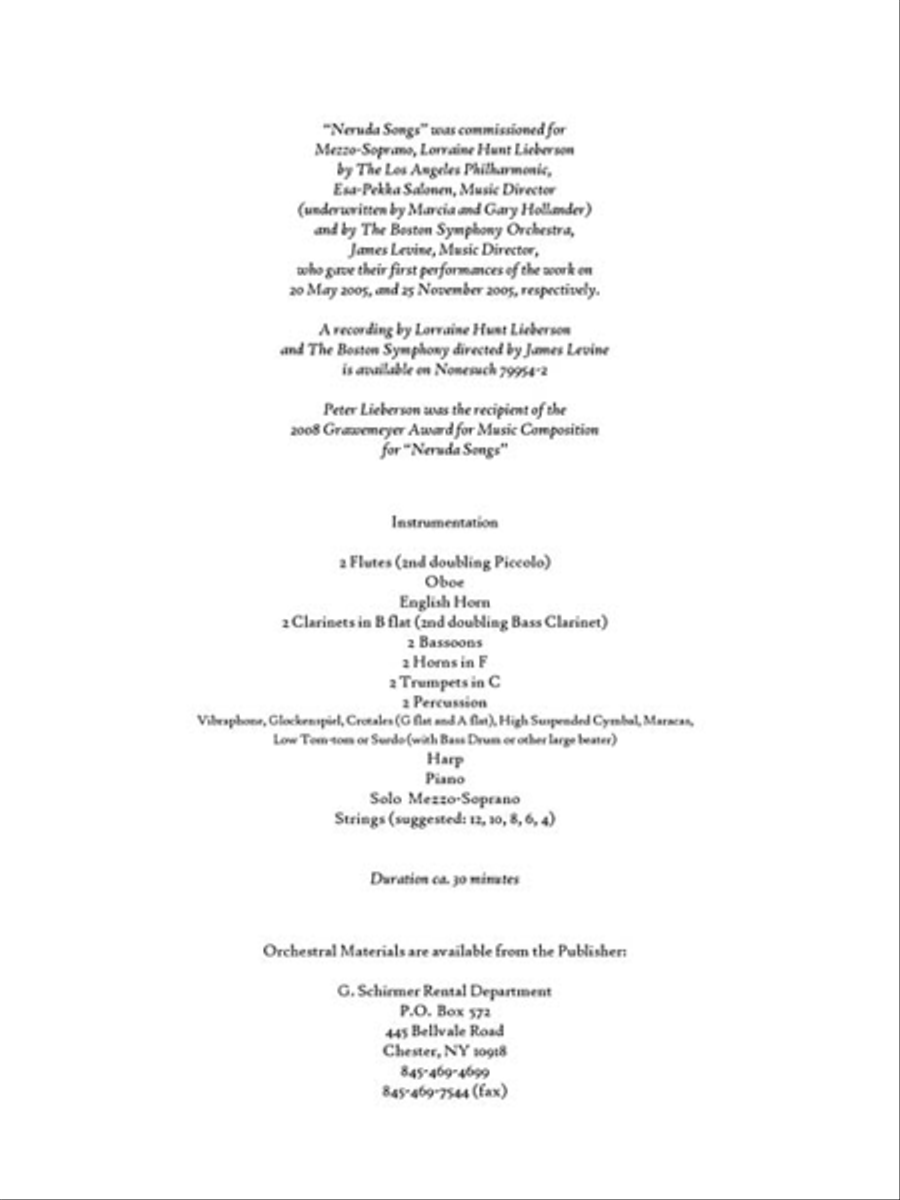 Neruda Songs Neruda Songs Mezzo-Soprano Voice scores gallery preview page 3