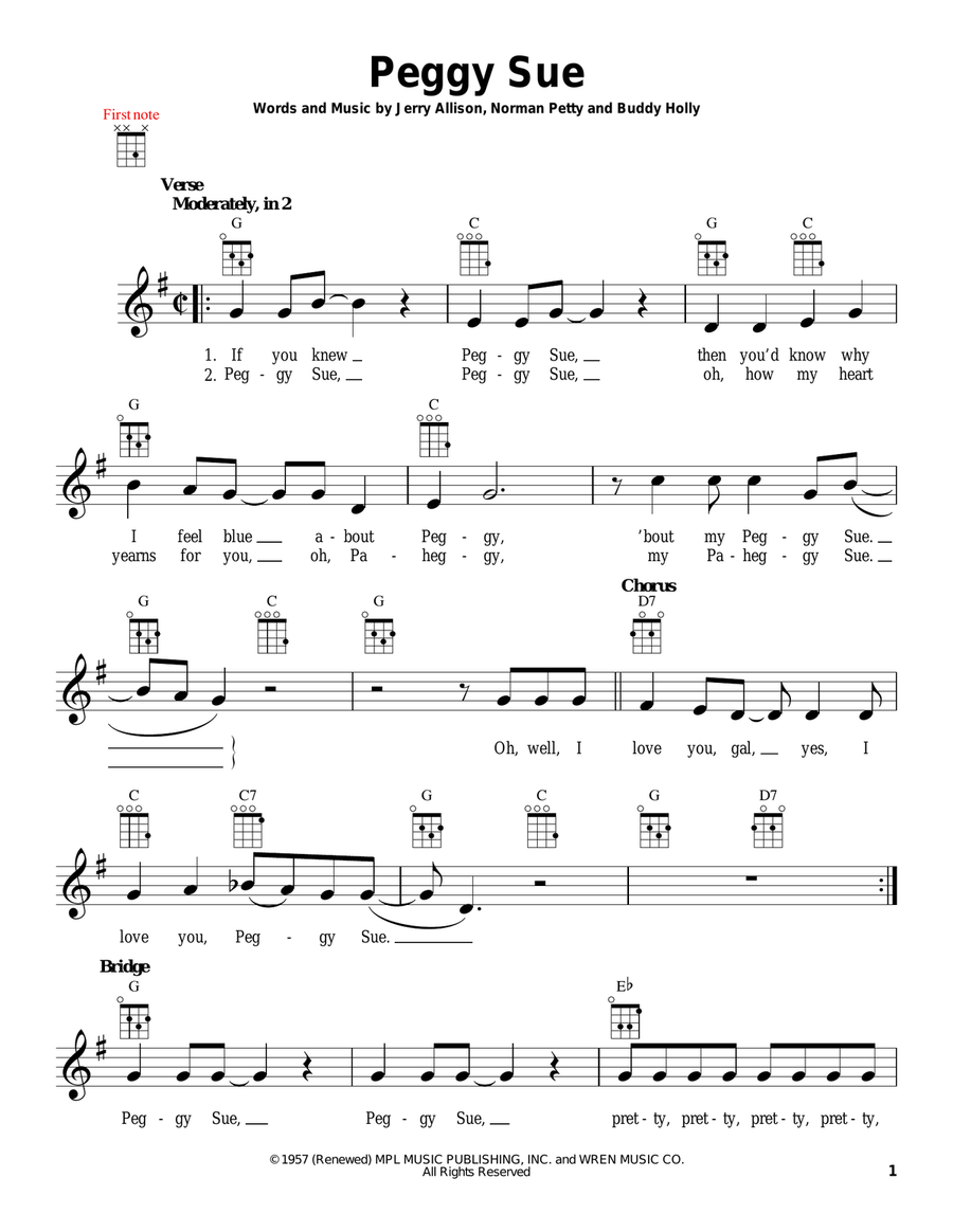 Peggy Sue Ukulele scores gallery preview page 1