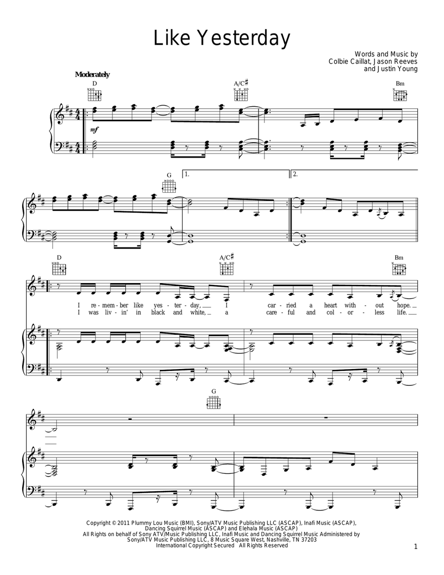 Like Yesterday Like Yesterday Piano, Vocal, Guitar scores gallery preview page 1