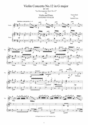 Vivaldi - Concerto No.12 in G major RV 298 Op.4 for Violin and Piano