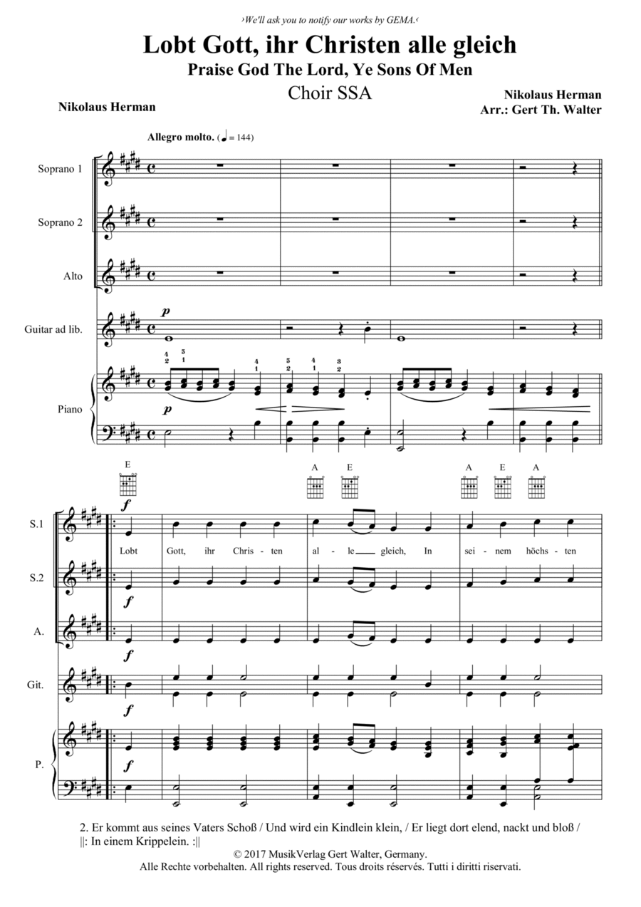 Praise God The Lord, Ye Sons Of Men SSA scores gallery preview page 1