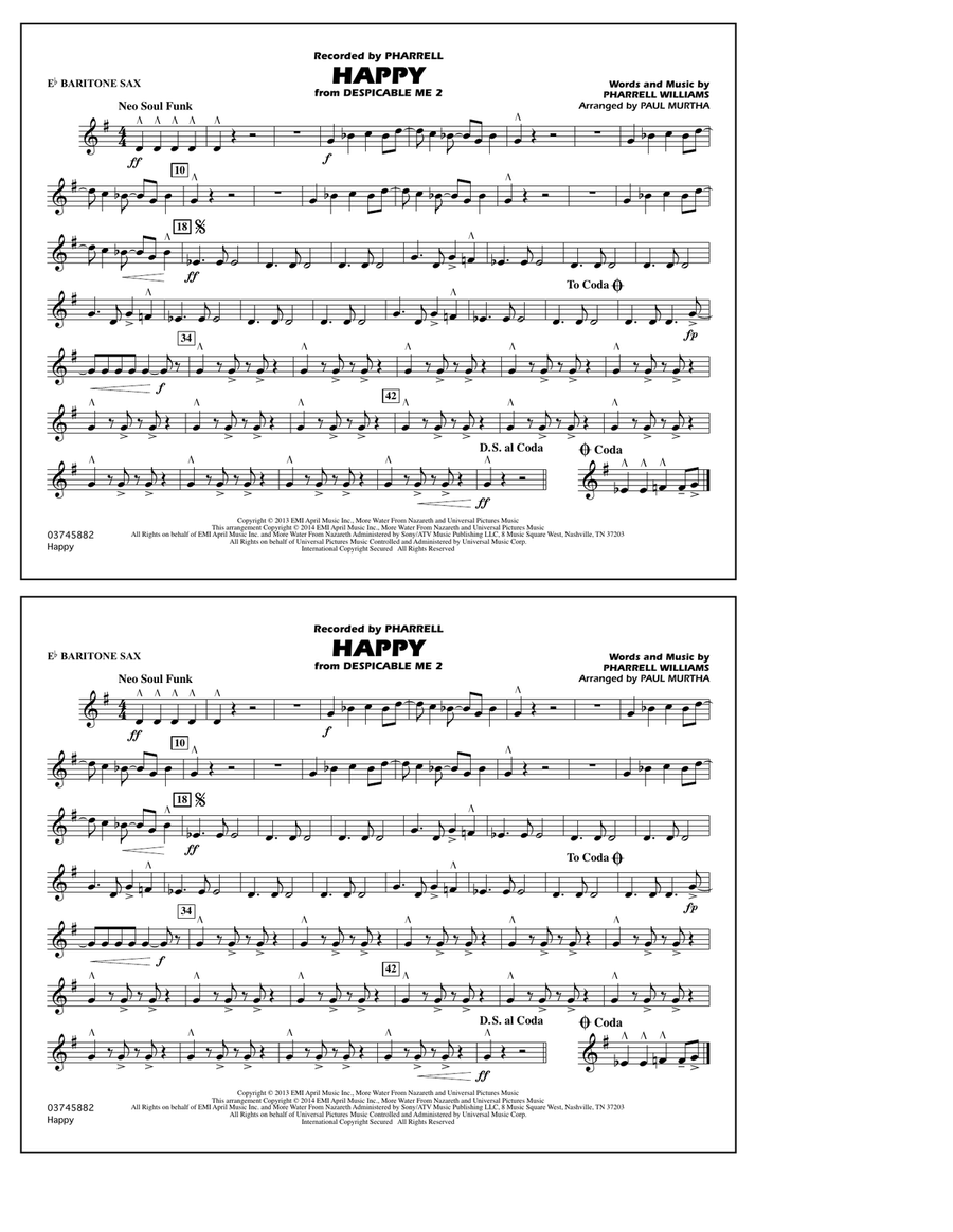 Happy (from Despicable Me 2) - Eb Baritone Sax Marching Band scores gallery preview page 1