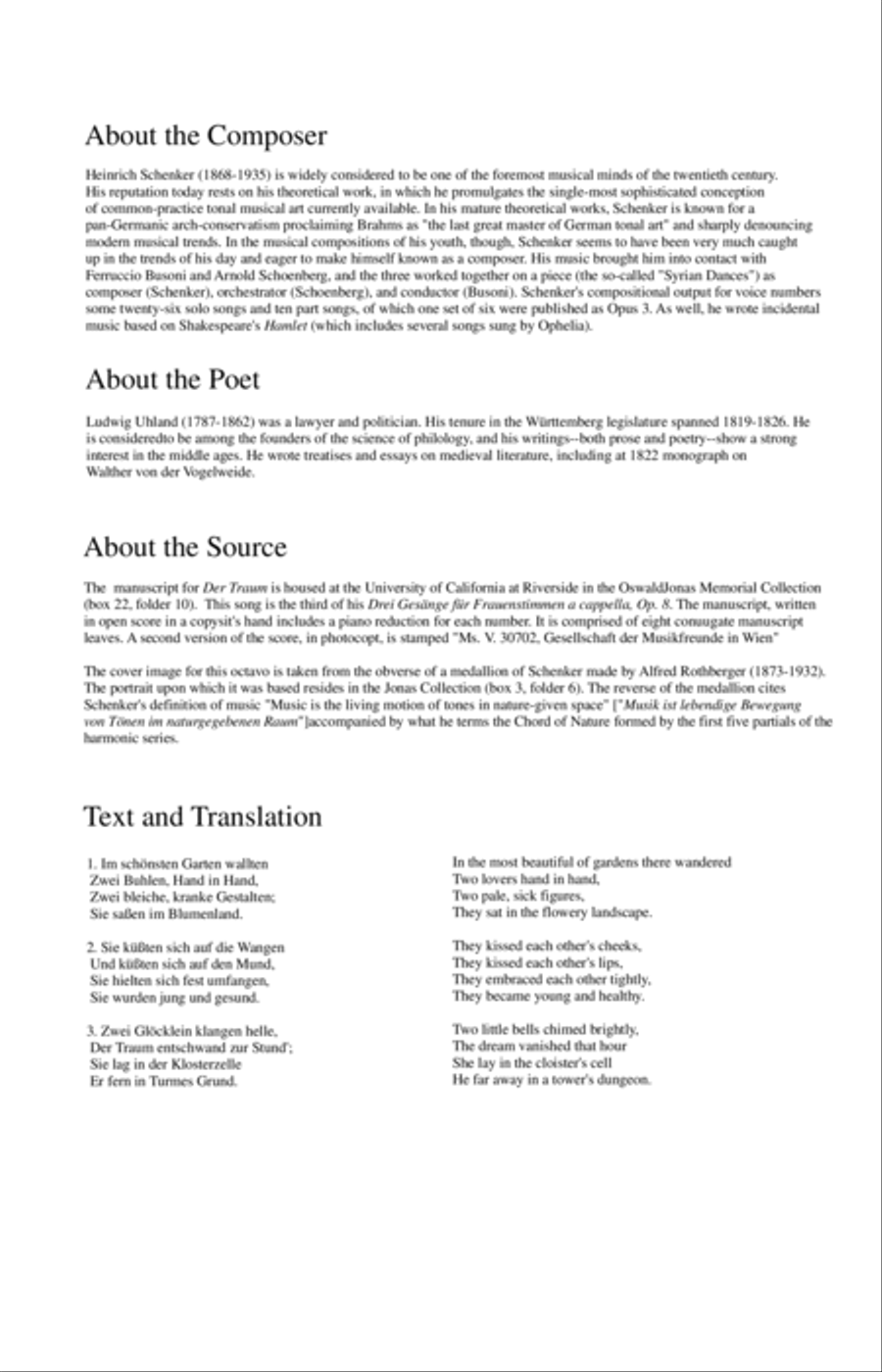 Schenker - Der Traum, op. 8, no. 3 for Women's Chorus a cappella SSA scores gallery preview page 2