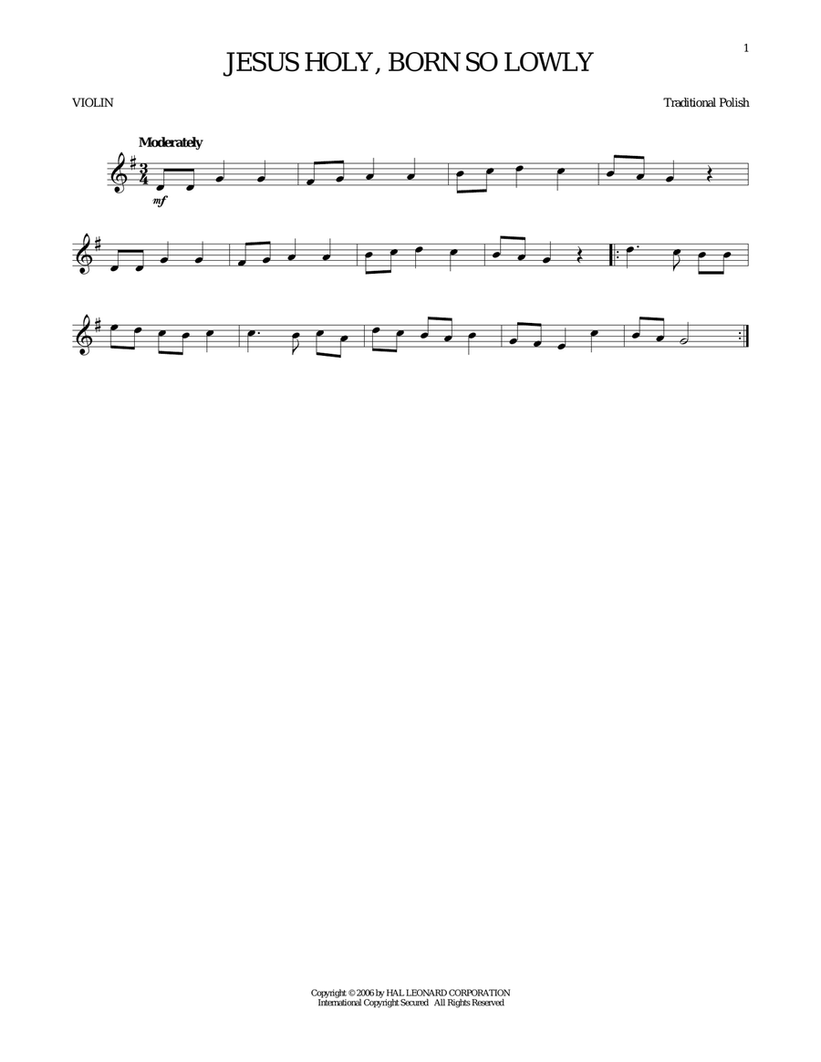 Jesus Holy, Born So Lowly Violin Solo scores gallery preview page 1