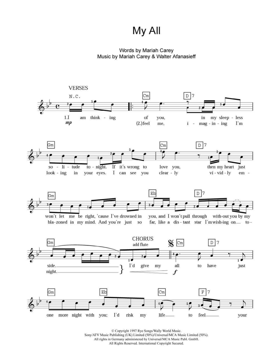 My All My All Piano scores gallery preview page 1