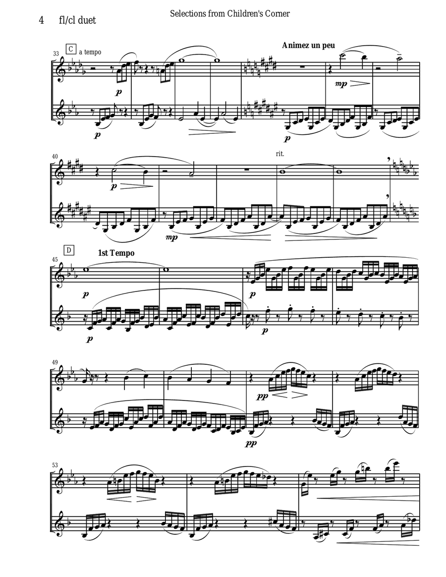 Debussy Children's Corner for flute and clarinet duet Debussy Children's Corner for flute and clarinet duet Woodwind Duet scores gallery preview page 4