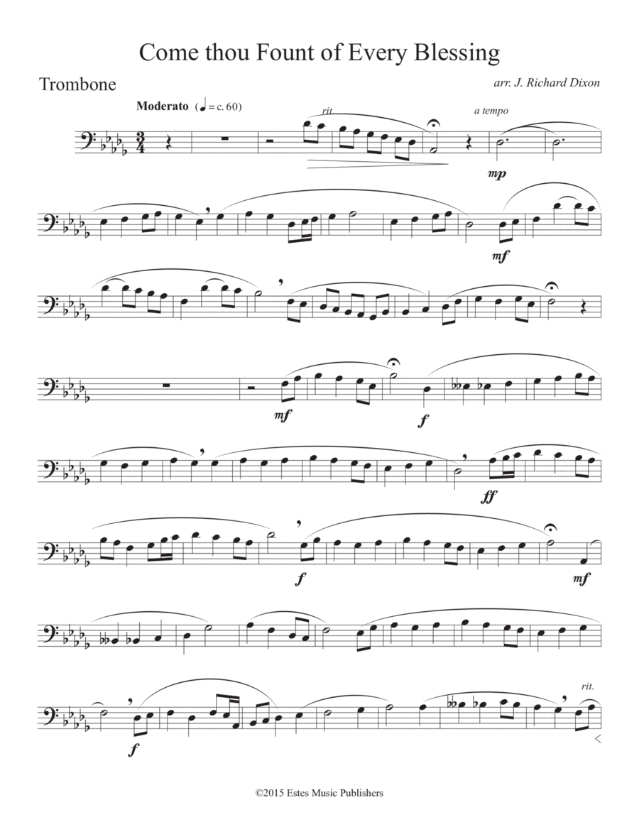 "Come Thou Fount" for brass quintet Trombone